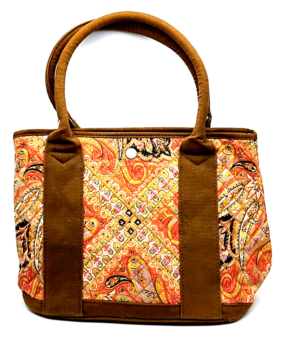 CREW Quilted Cotton Shoulder Bag Tote Brown Floral 14x10x6" Fall Colors